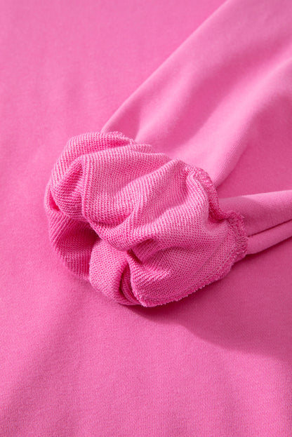 Parchment Solid O Neck High Low Hem Pullover Sweatshirt