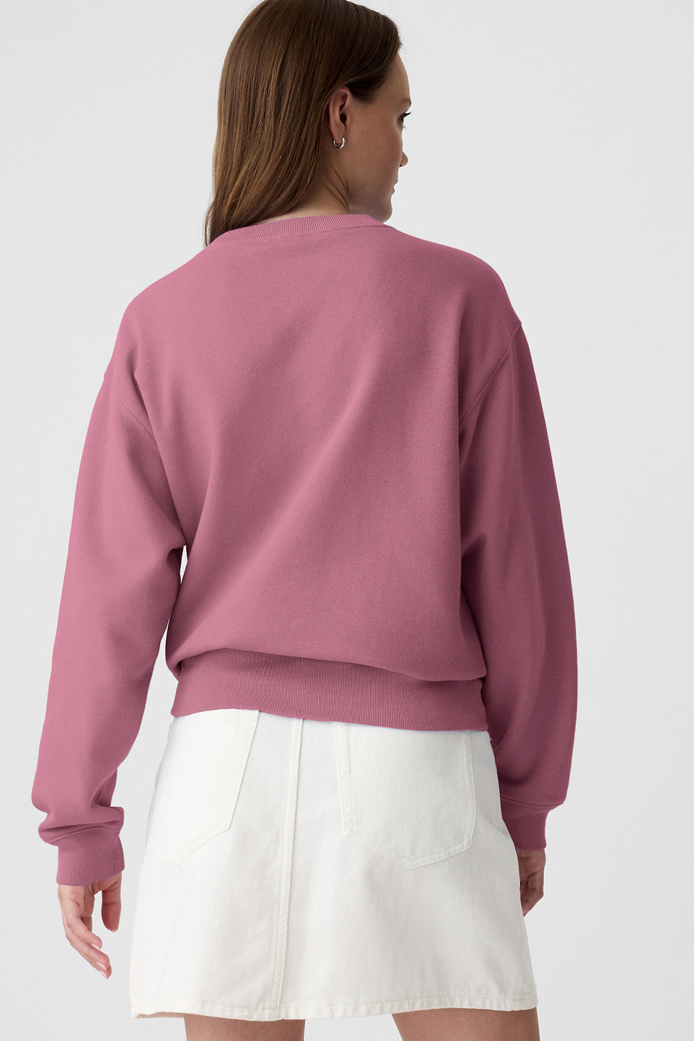 Navy Blue Plain Drop Shoulder Crewneck Pullover Sweatshirt