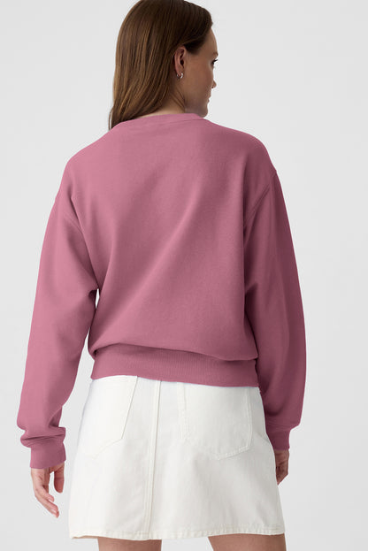 Navy Blue Plain Drop Shoulder Crewneck Pullover Sweatshirt