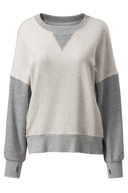 Parchment Color Block Thumbhole Sleeve Drop Shoulder Sweatshirt