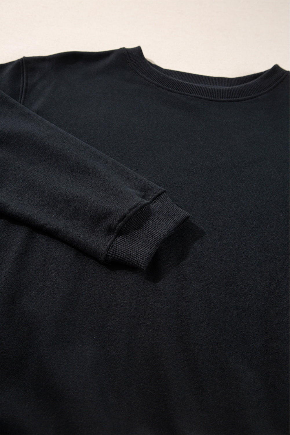 Navy Blue Plain Drop Shoulder Crewneck Pullover Sweatshirt