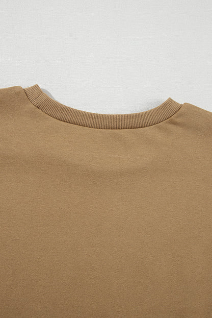 Parchment Solid O Neck High Low Hem Pullover Sweatshirt