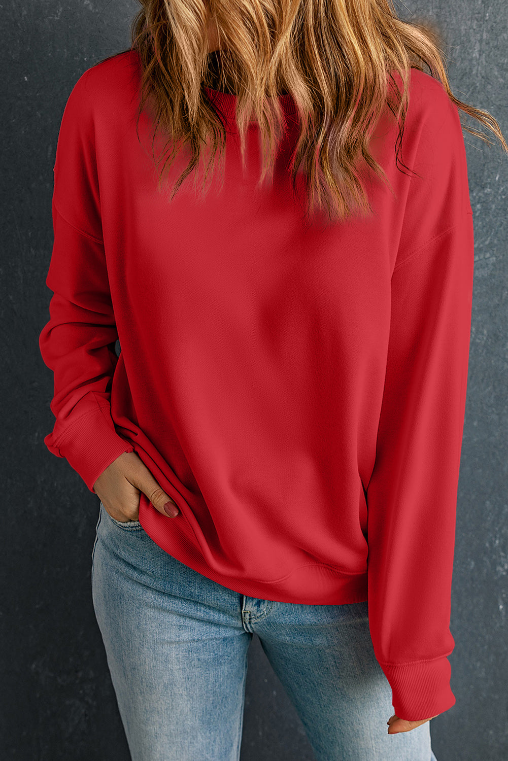 Dark Green Solid Classic Crewneck Pullover Sweatshirt