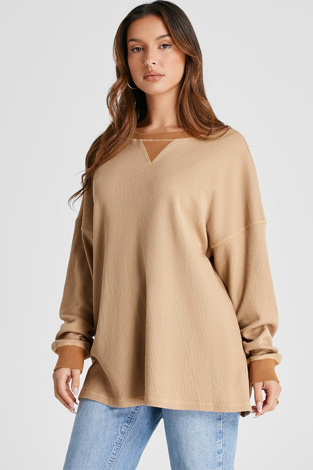 Gray Thermal Pullover Loose Sweatshirt