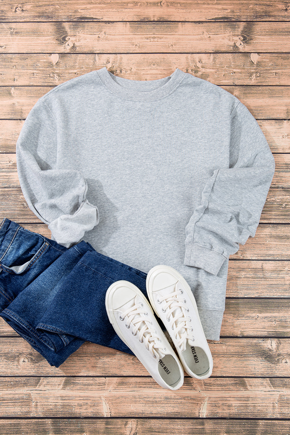 Navy Blue Plain Drop Shoulder Crewneck Pullover Sweatshirt