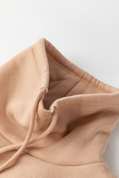 Apricot Drawstring Turtleneck Dolman Sleeve Sweatshirt
