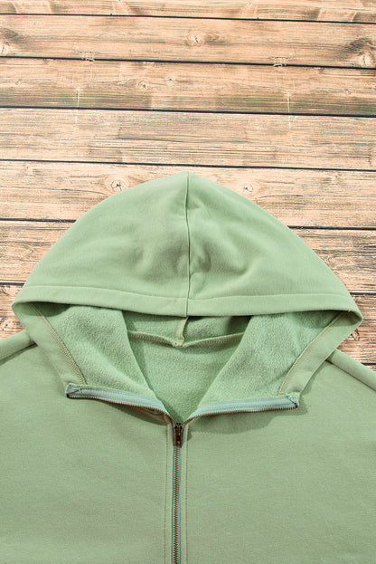 Bonbon Fleece Lined Half Zipper Kangaroo Pockets Loose Hoodie
