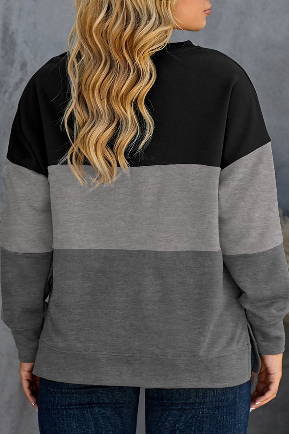 Gray Crew Neck Colorblock Plus Size Sweatshirt