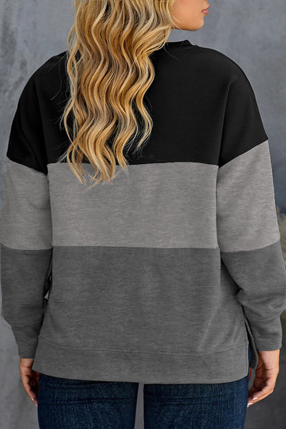 Gray Crew Neck Colorblock Plus Size Sweatshirt