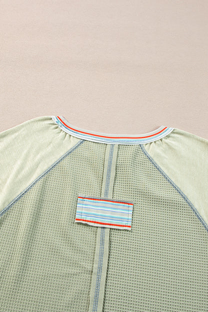 Grapefruit Orange Waffle Knit Wide Bracelet Sleeve Patchwork Raglan Top