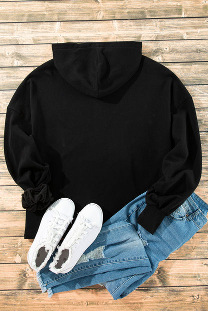 Bonbon Fleece Lined Half Zipper Kangaroo Pockets Loose Hoodie