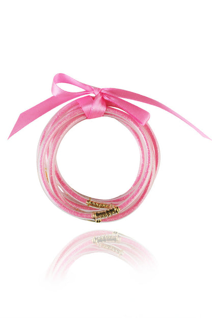 Green 5pcs Glitter Jelly Bow Knot Ribbon Bracelet Set