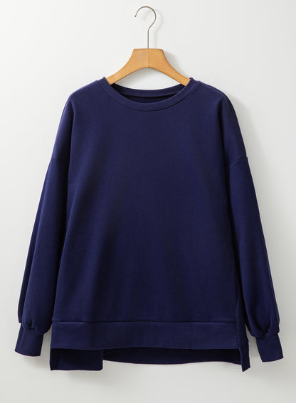 Valerian Solid Fleece Lined Drop Shoulder High Low Sweatshirt