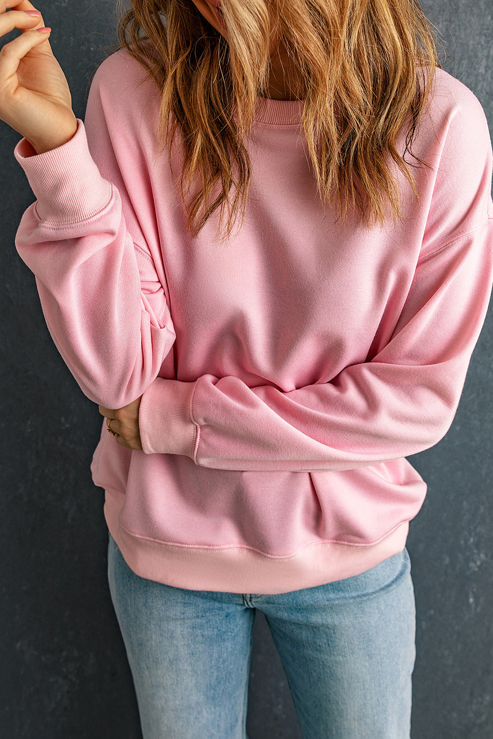 Dark Green Solid Classic Crewneck Pullover Sweatshirt