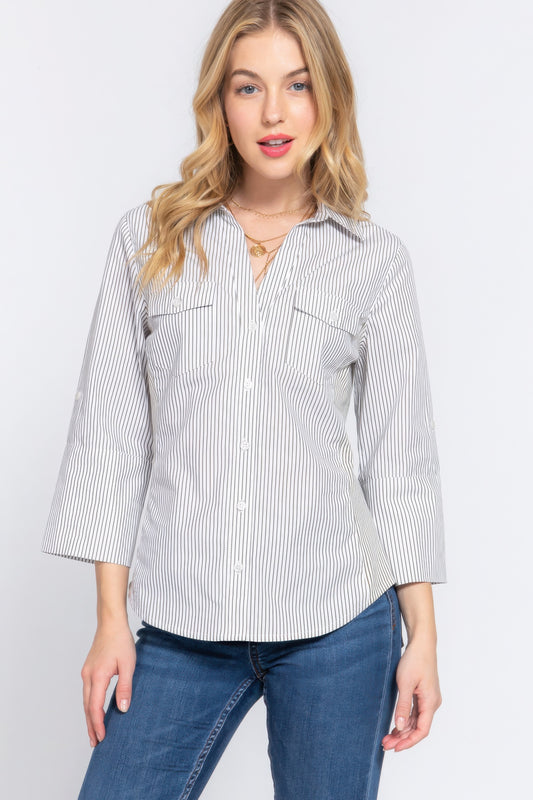 Long Sleeve Stripe Woven Shirt