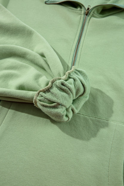 Bonbon Fleece Lined Half Zipper Kangaroo Pockets Loose Hoodie