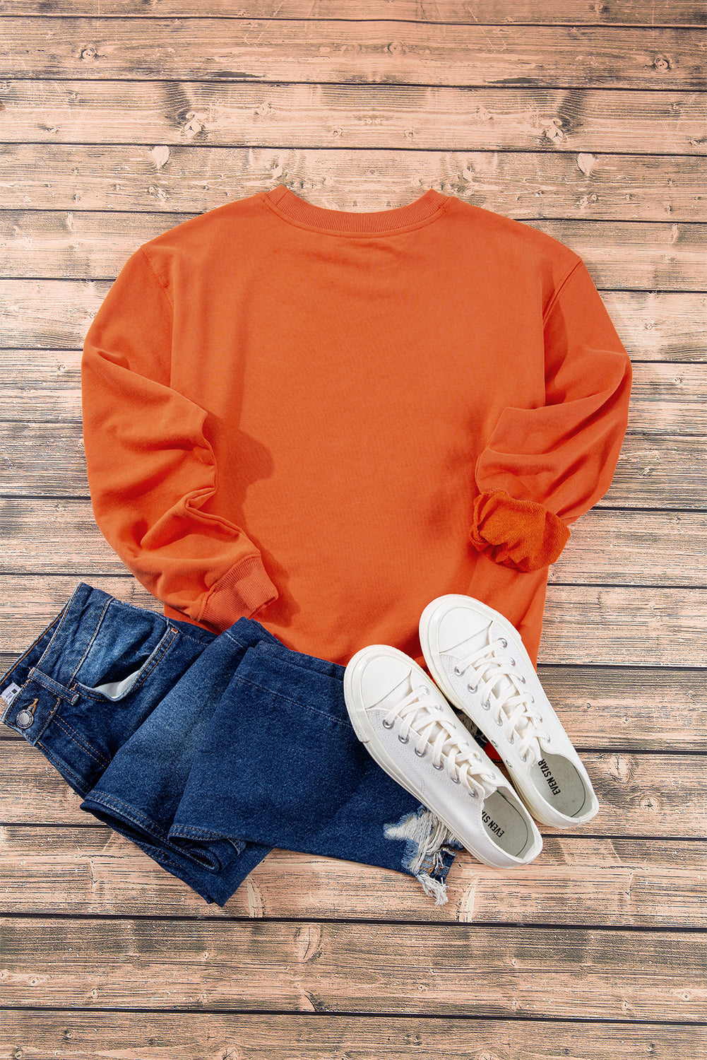 Navy Blue Plain Drop Shoulder Crewneck Pullover Sweatshirt