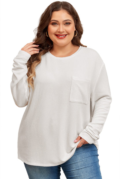 Peach Blossom Plus Size Ribbed Textured Long Sleeve T Shirt