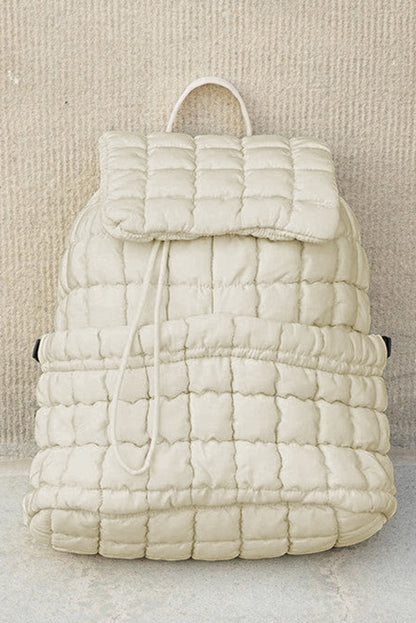 Dusk Blue Solid Flapped Quilted Puffer Backpack