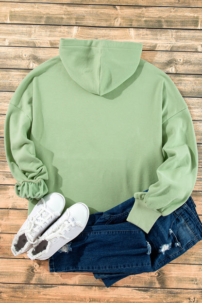 Bonbon Fleece Lined Half Zipper Kangaroo Pockets Loose Hoodie
