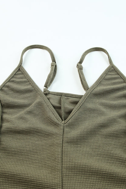 Gray Textured Sleeveless V-Neck Pocketed Casual Jumpsuit