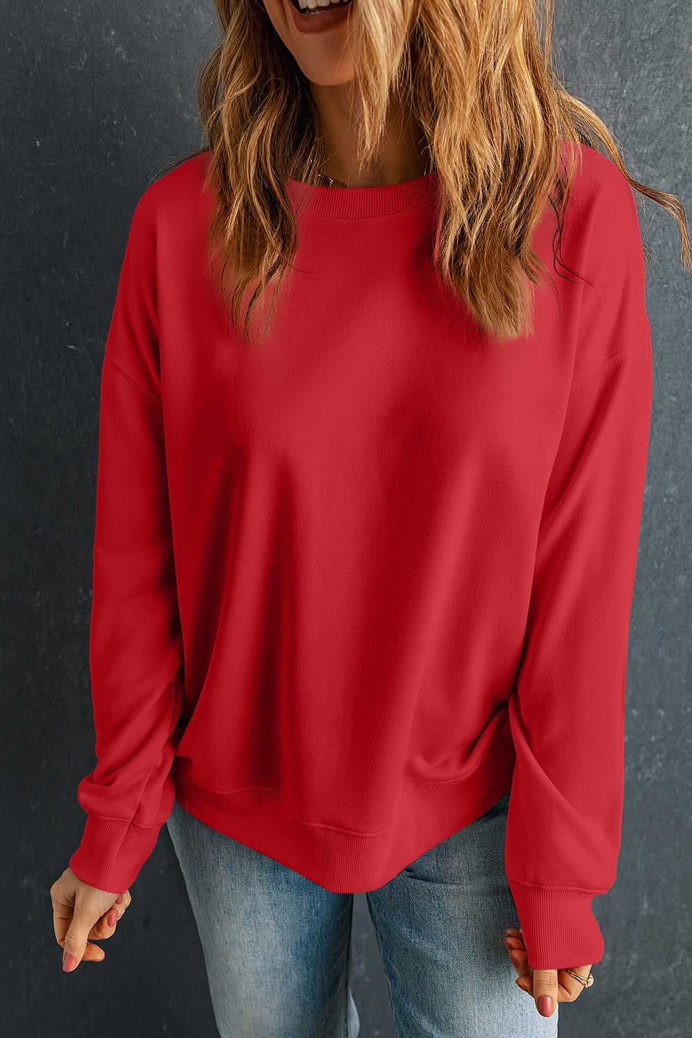 Dark Green Solid Classic Crewneck Pullover Sweatshirt