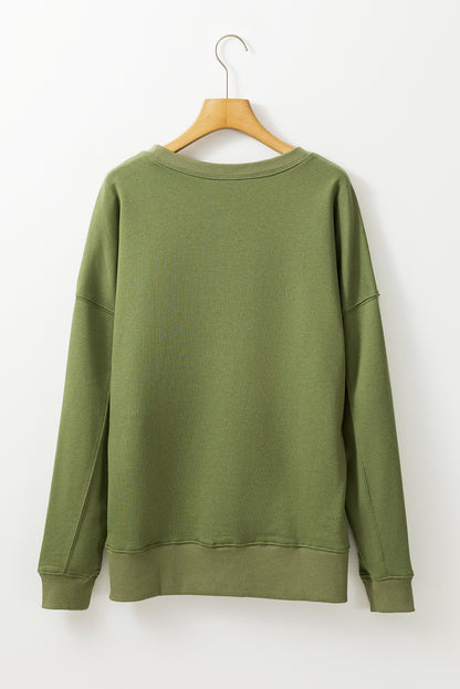 Black Drop Shoulder Crisscross Stitching Pocketed Loose Sweatshirt