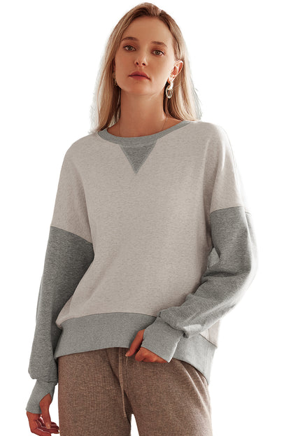 Parchment Color Block Thumbhole Sleeve Drop Shoulder Sweatshirt