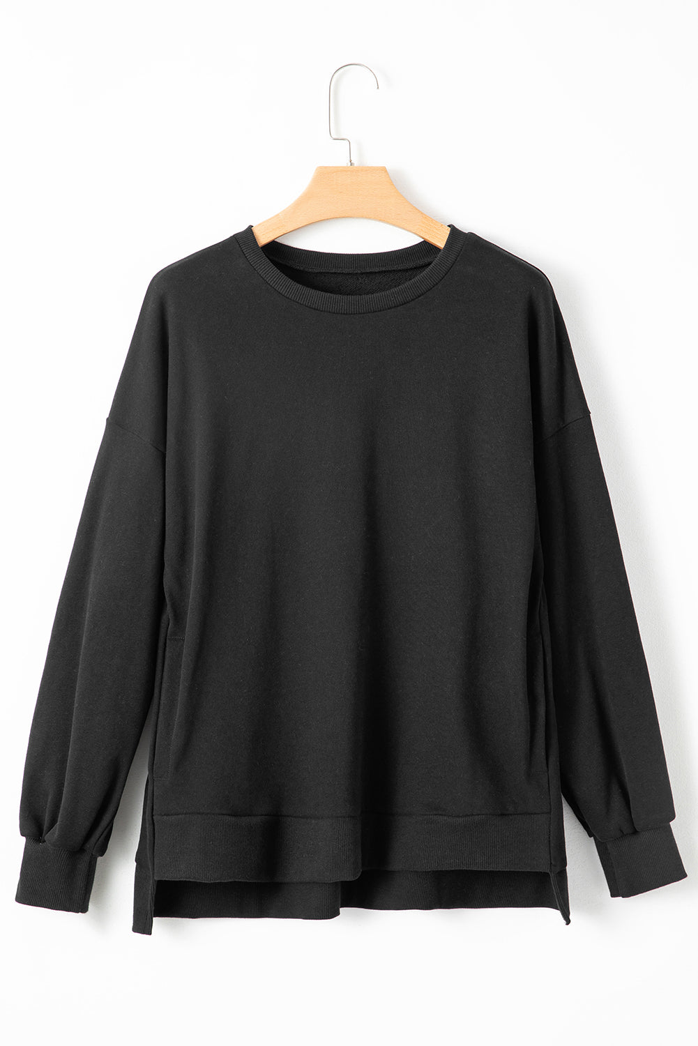 Parchment Solid O Neck High Low Hem Pullover Sweatshirt