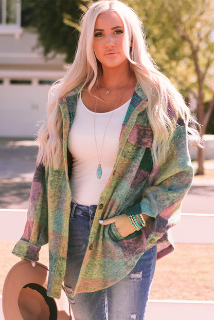 Multicolor Brushed Plaid Plus Size Shacket