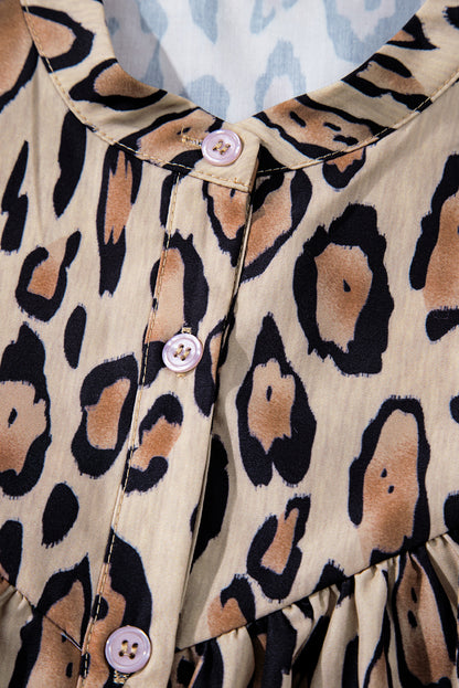 Jet Stream Oversized Leopard Print Balloon Sleeve Casual Shirt