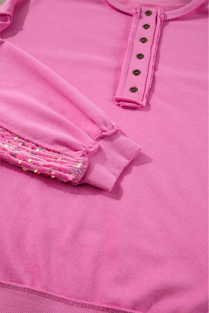 Lilac Sequin Patchwork High Low Hem Henley Sweatshirt