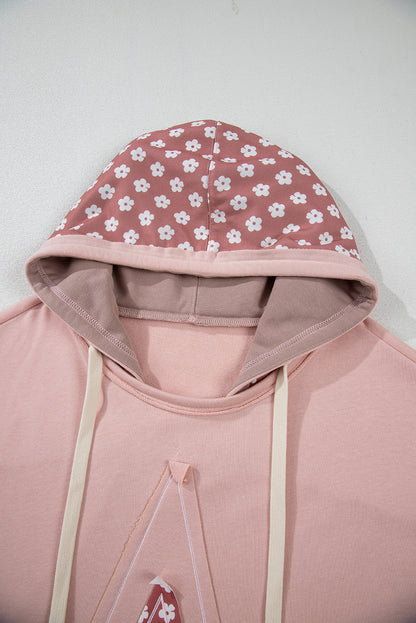 Delicacy Star Patch Graphic Floral Color Block Drawstring Plus Size Hoodie