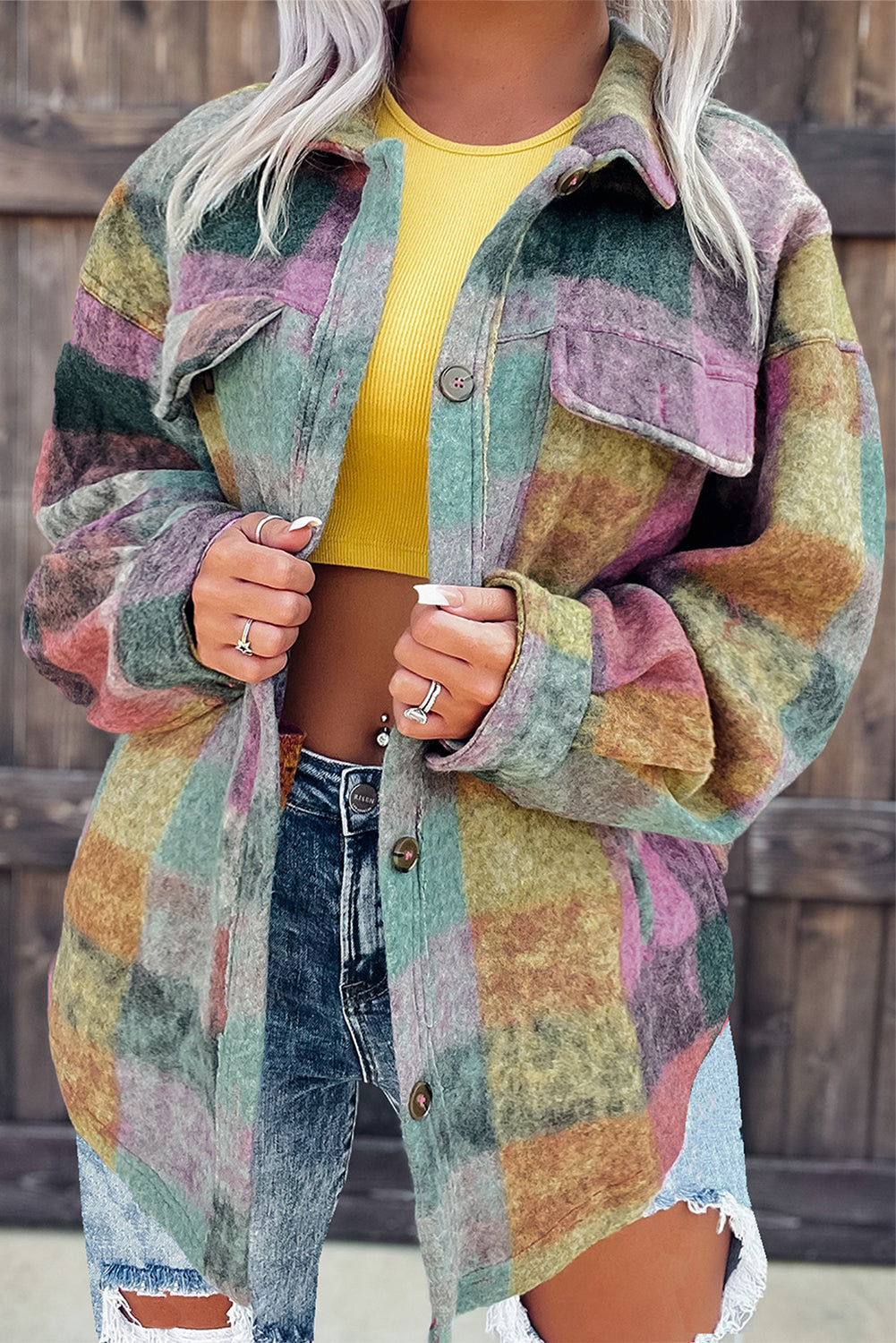 Multicolor Brushed Plaid Plus Size Shacket