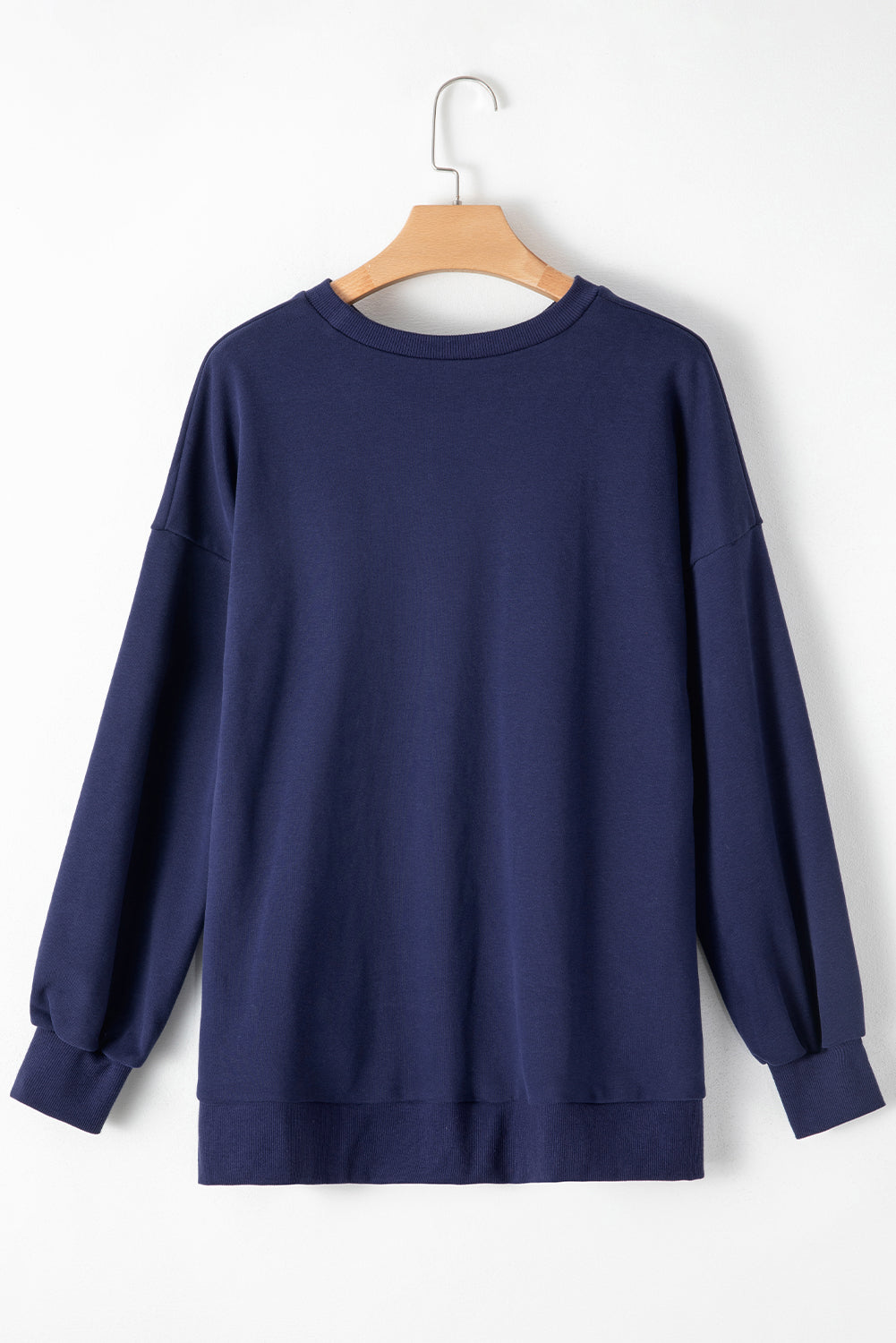 Parchment Solid O Neck High Low Hem Pullover Sweatshirt