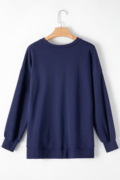 Parchment Solid O Neck High Low Hem Pullover Sweatshirt