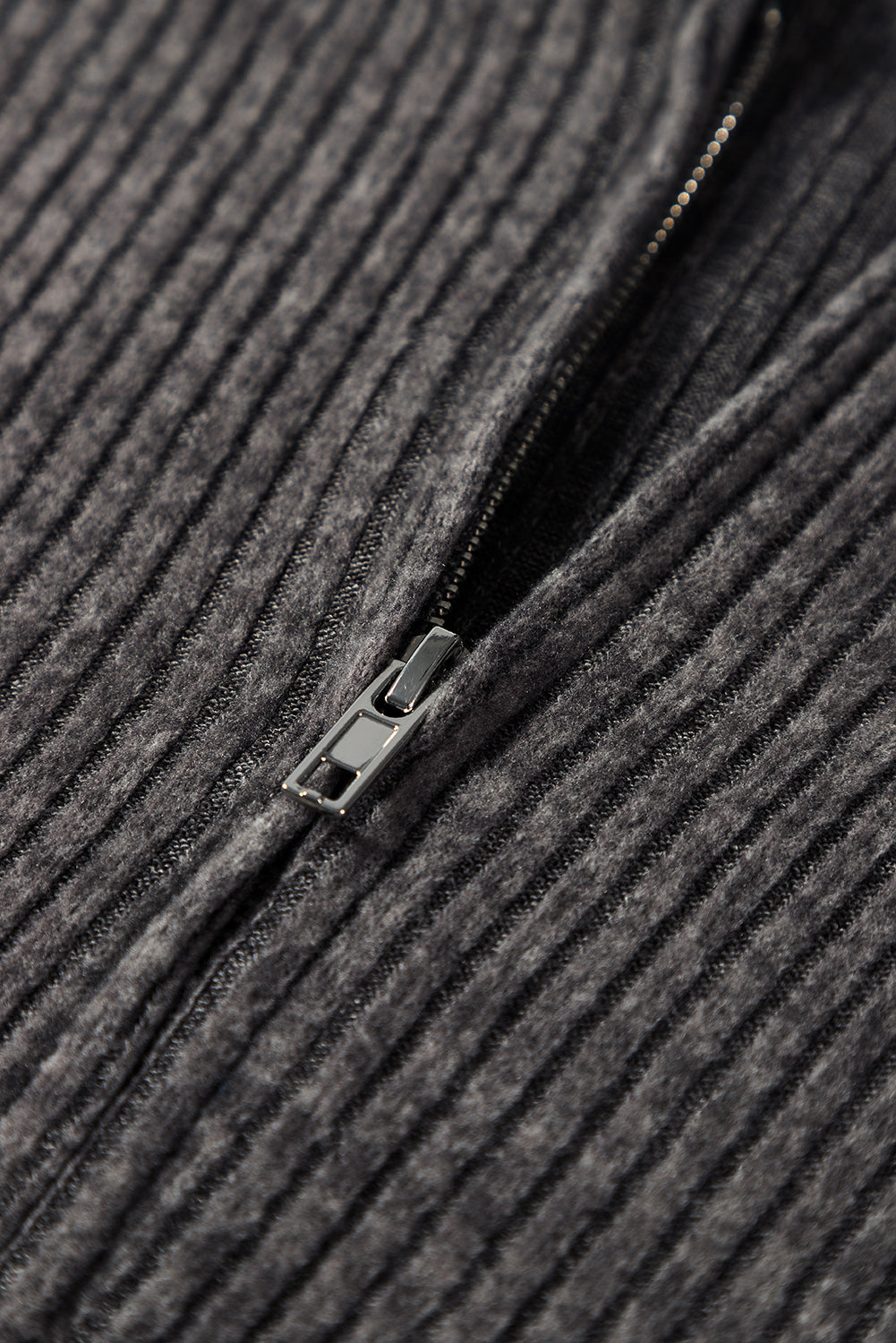 Evergreen Ribbed Zip Up Front Drawstring Hoodie