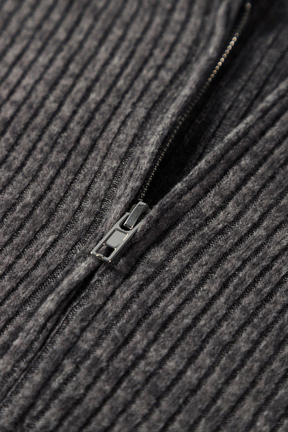 Evergreen Ribbed Zip Up Front Drawstring Hoodie