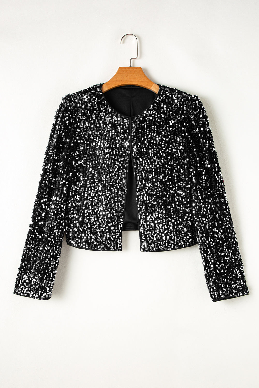 Golden Fleece Sequined Open Front Cropped Jacket