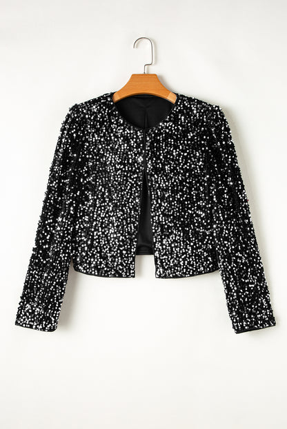 Golden Fleece Sequined Open Front Cropped Jacket