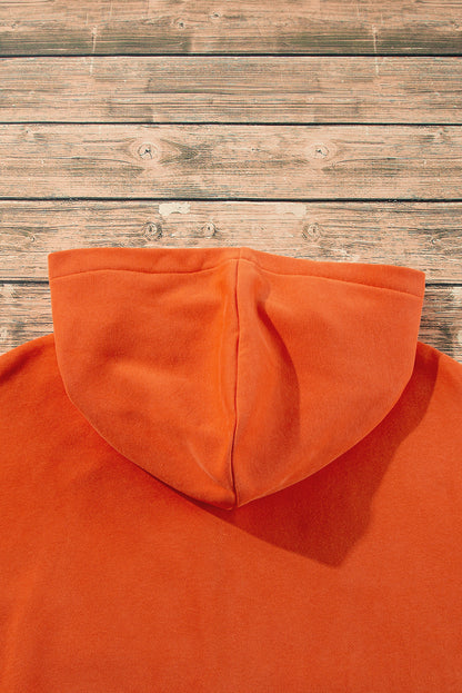 Bonbon Fleece Lined Half Zipper Kangaroo Pockets Loose Hoodie