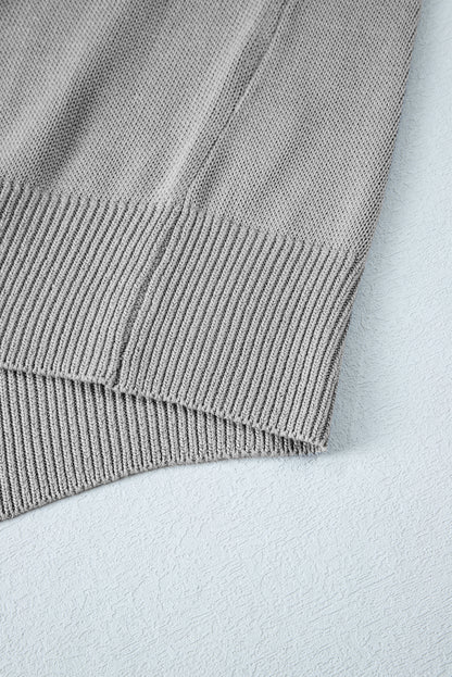 Gray Solid Color Thumbhole Sleeve Ribbed Edge Sweater