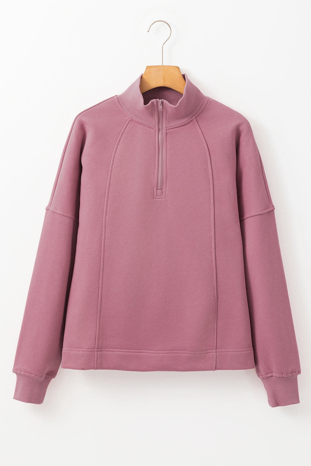 Smoke Gray Zipped Neck Pullover Drop Shoulder Sweatshirt