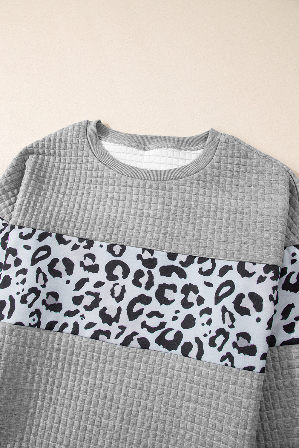 Parchment Leopard Quilted Patchwork Crew Neck Sweatshirt