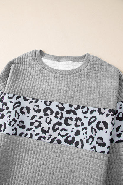 Parchment Leopard Quilted Patchwork Crew Neck Sweatshirt