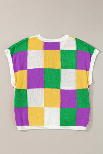 Dark Green Color Block Cap Sleeve Sweater