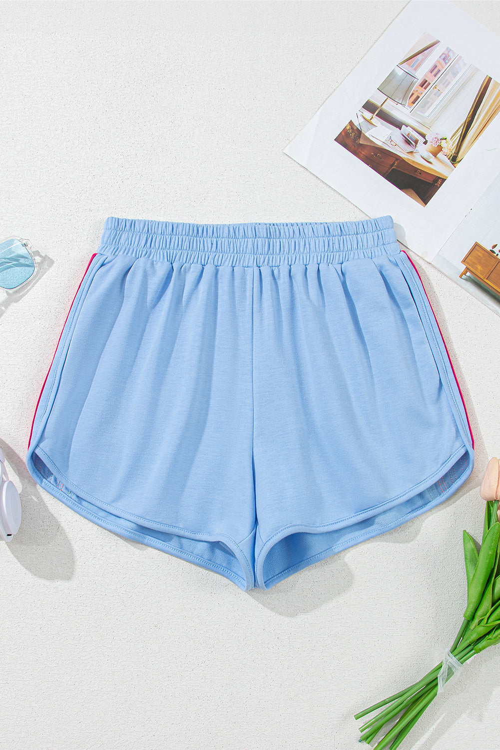 Bonbon Color Block Stripes Elastic High Waist Active Shorts