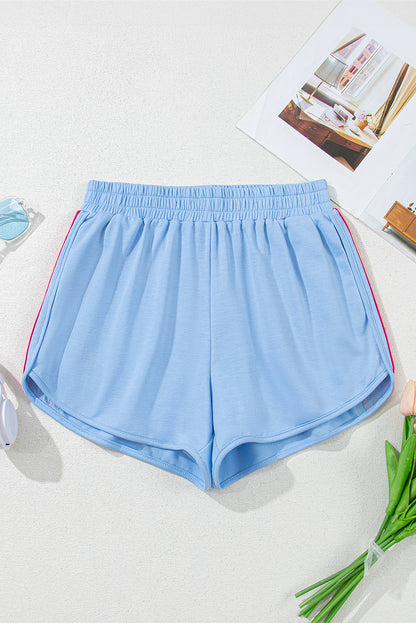 Bonbon Color Block Stripes Elastic High Waist Active Shorts