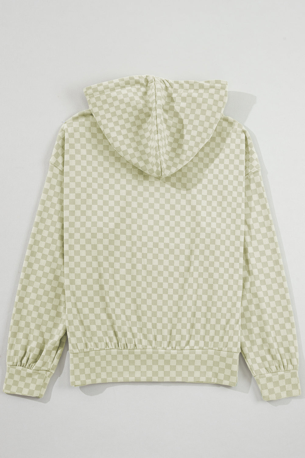 Khaki Checkered Print Kangaroo Pocket Drawstring Hoodie