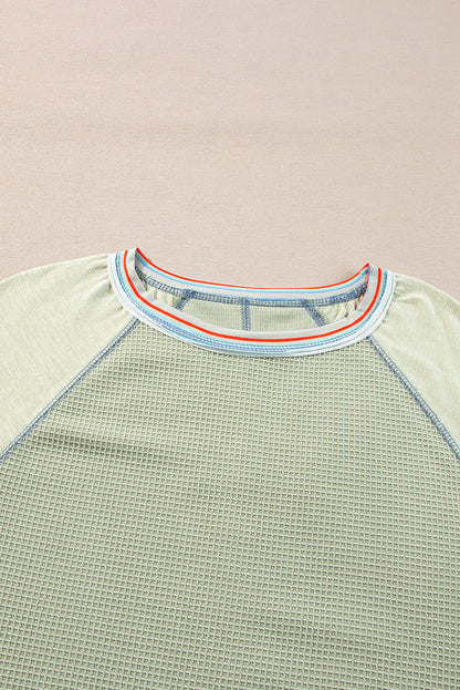 Grapefruit Orange Waffle Knit Wide Bracelet Sleeve Patchwork Raglan Top